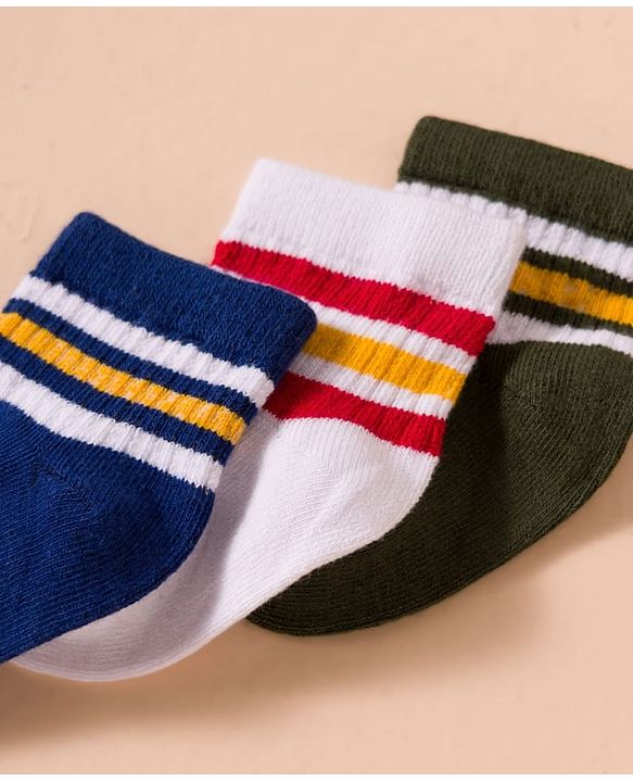 Cute Walk by Babyhug Non Terry Cotton Knit Anti Bacterial Socks Ankle Length Pack of 3 - Multicolour