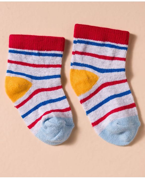 Cute Walk by Babyhug Non Terry Cotton Knit Anti Bacterial Ankle Length Socks With Stripes & Vehicles Design Pack of 3 - Multicolour
