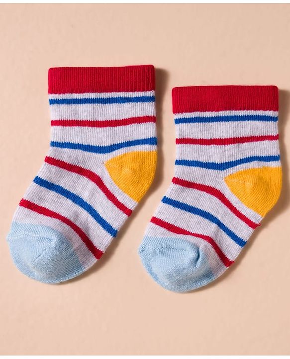 Cute Walk by Babyhug Non Terry Cotton Knit Anti Bacterial Ankle Length Socks With Stripes & Vehicles Design Pack of 3 - Multicolour