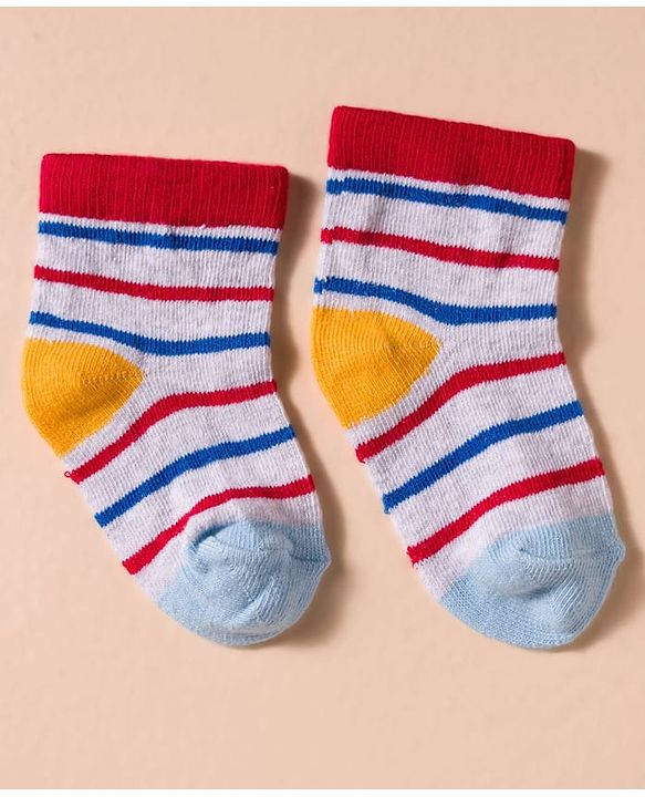 Cute Walk by Babyhug Non Terry Cotton Knit Anti Bacterial Ankle Length Socks With Stripes & Vehicles Design Pack of 3 - Multicolour