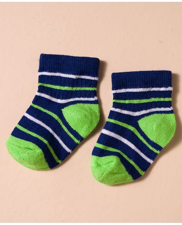 Cute Walk by Babyhug Non Terry Cotton Knit Anti Bacterial Ankle Length Socks With Stripes & Vehicles Design Pack of 3 - Multicolour