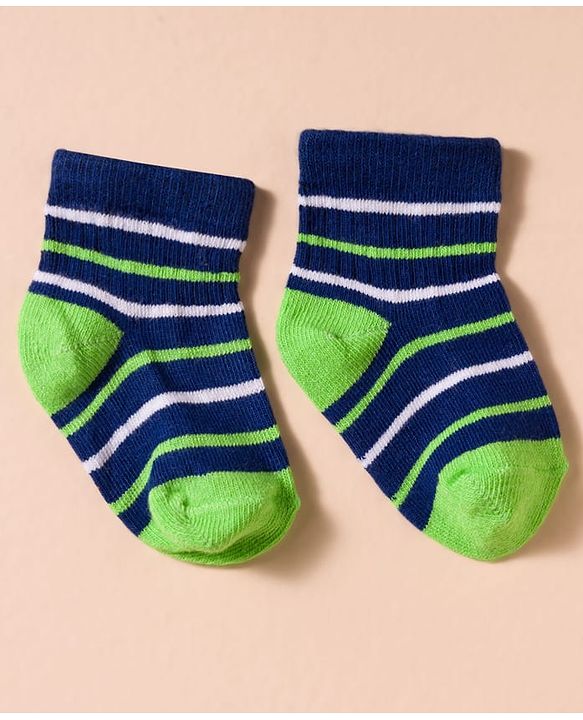 Cute Walk by Babyhug Non Terry Cotton Knit Anti Bacterial Ankle Length Socks With Stripes & Vehicles Design Pack of 3 - Multicolour