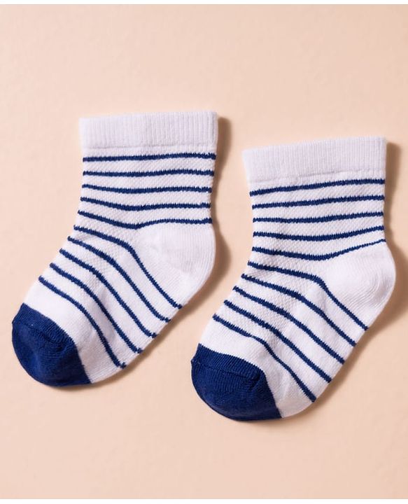 Cute Walk by Babyhug Non Terry Knit Antibacterial Ankle Length Socks With Vehicle Design Pack of 3 - White & Navy Blue