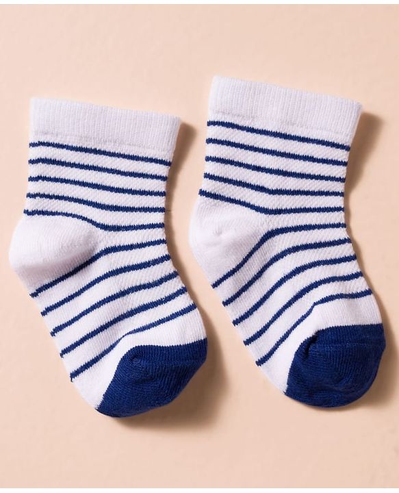 Cute Walk by Babyhug Non Terry Knit Antibacterial Ankle Length Socks With Vehicle Design Pack of 3 - White & Navy Blue