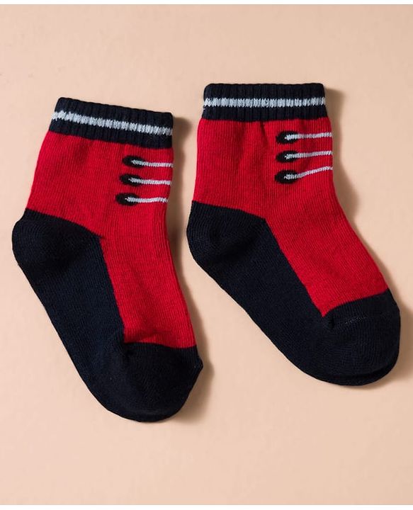 Cute Walk by Babyhug Non Terry Knit Antibacterial Ankle Length Socks With Design Pack of 3 - Red Light Blue & White