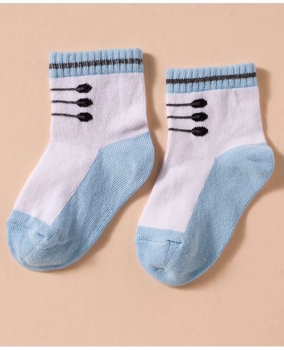 Cute Walk by Babyhug Non Terry Knit Antibacterial Ankle Length Socks With Design Pack of 3 - Red Light Blue & White