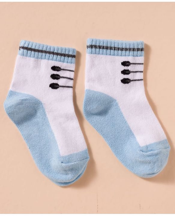 Cute Walk by Babyhug Non Terry Knit Antibacterial Ankle Length Socks With Design Pack of 3 - Red Light Blue & White