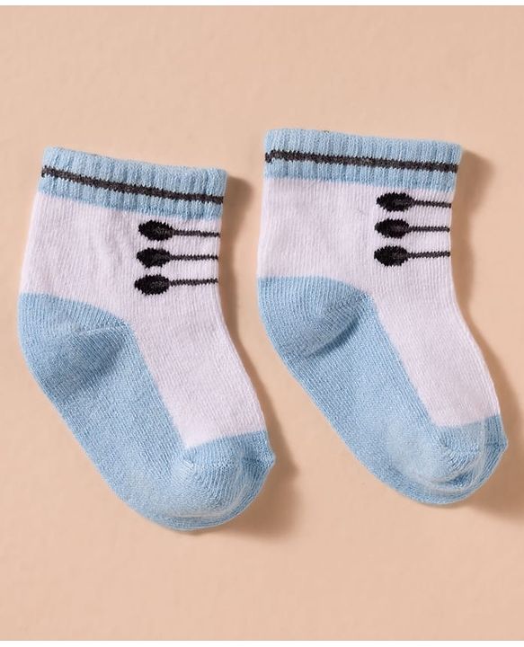 Cute Walk by Babyhug Non Terry Knit Antibacterial Ankle Length Socks With Design Pack of 3 - Red Light Blue & White