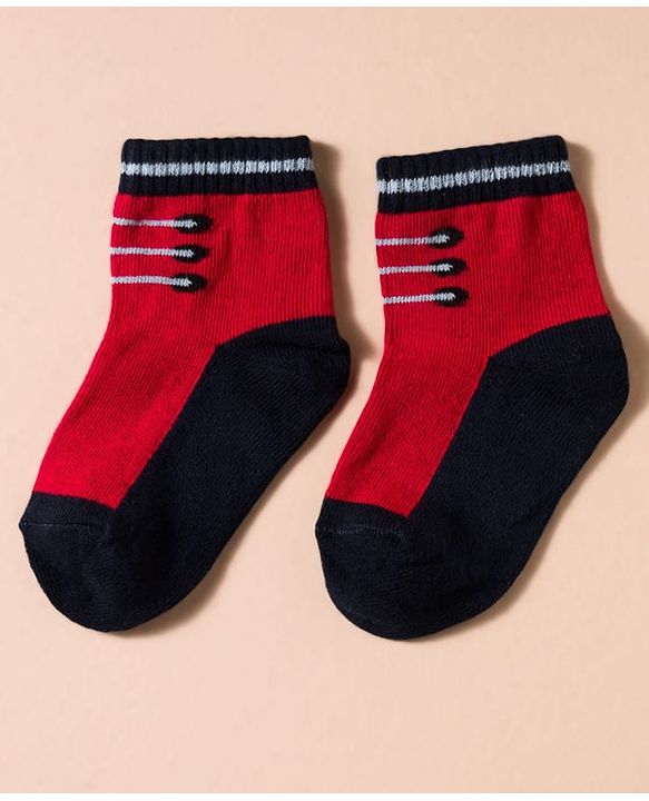 Cute Walk by Babyhug Non Terry Knit Antibacterial Ankle Length Socks With Design Pack of 3 - Red Light Blue & White
