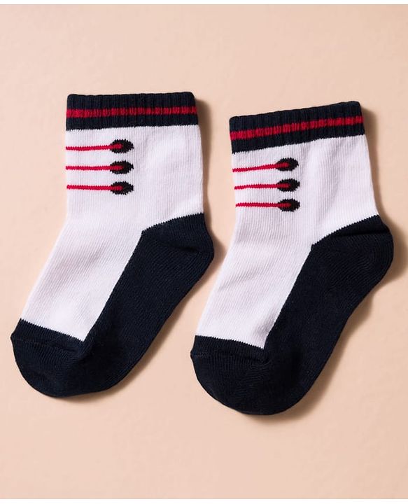 Cute Walk by Babyhug Non Terry Knit Antibacterial Ankle Length Socks With Design Pack of 3 - Red Light Blue & White