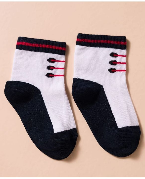Cute Walk by Babyhug Non Terry Knit Antibacterial Ankle Length Socks With Design Pack of 3 - Red Light Blue & White