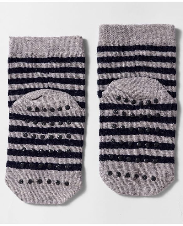 Cute Walk by Babyhug Non Terry Cotton Knit Anti Bacterial Ankle Length Anti Skid Socks With Stripes & Animal Design Pack of 3 - Multicolour