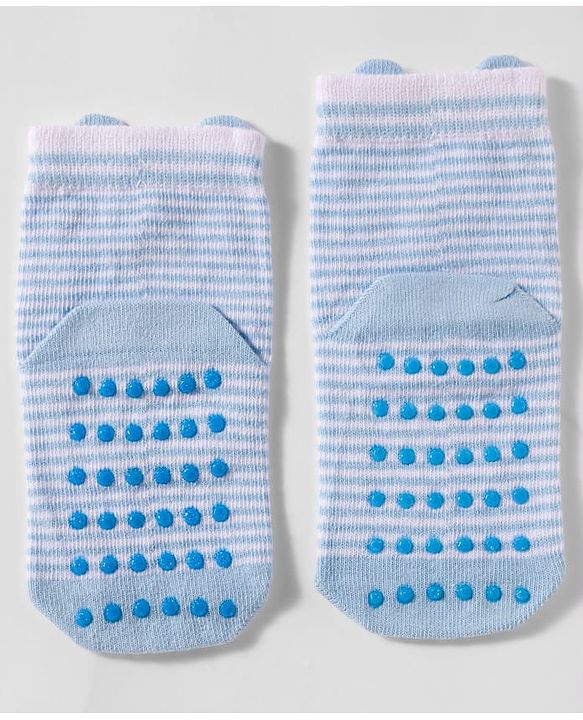 Cute Walk by Babyhug Non Terry Cotton Knit Anti Bacterial Ankle Length Anti Skid Socks With Stripes & Animal Design Pack of 3 - Multicolour