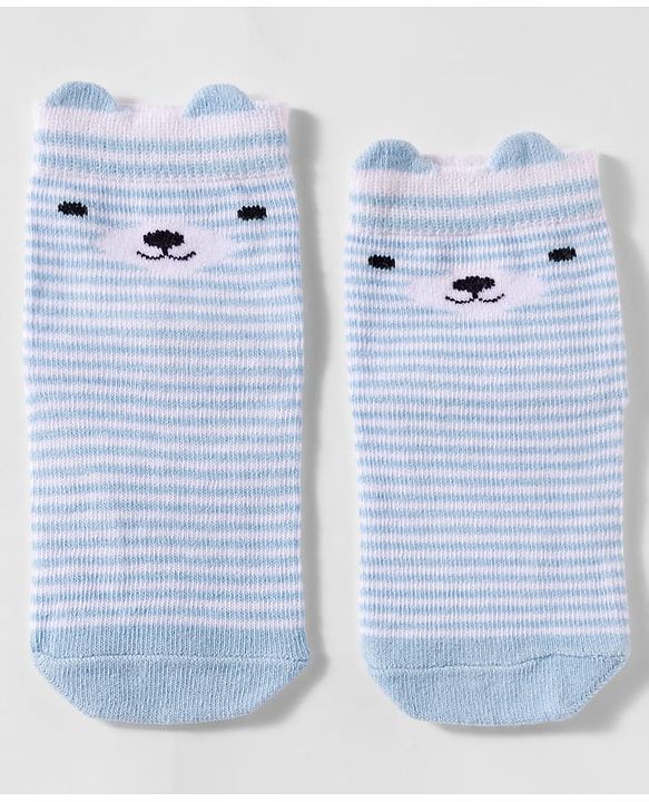 Cute Walk by Babyhug Non Terry Cotton Knit Anti Bacterial Ankle Length Anti Skid Socks With Stripes & Animal Design Pack of 3 - Multicolour