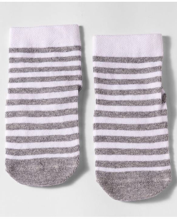 Cute Walk by Babyhug Non Terry Cotton Knit Anti Bacterial Ankle Length Anti Skid Socks With Stripes & Animal Design Pack of 3 - Multicolour