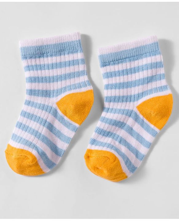 Cute Walk by Babyhug Non Terry Knit Antibacterial Ankle Length Socks With Design Pack of 3 - Mustard Navy Blue & Light Blue