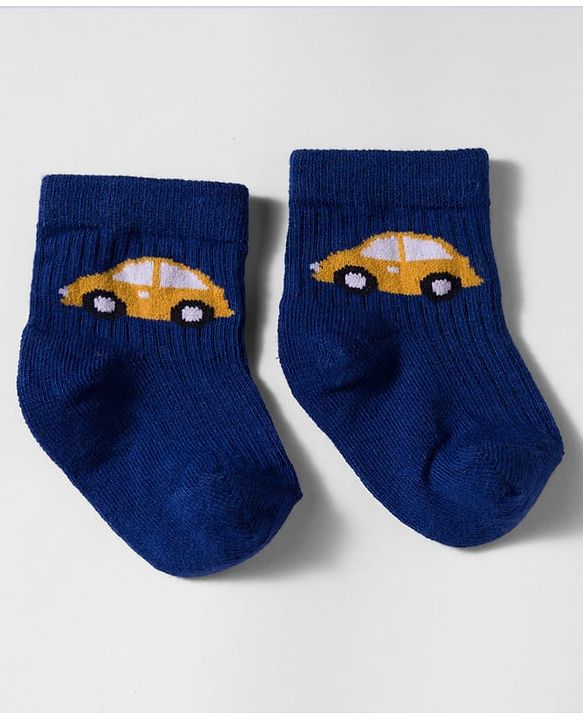 Cute Walk by Babyhug Non Terry Knit Antibacterial Ankle Length Socks With Design Pack of 3 - Mustard Navy Blue & Light Blue
