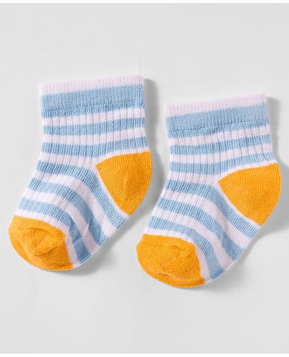 Cute Walk by Babyhug Non Terry Knit Antibacterial Ankle Length Socks With Design Pack of 3 - Mustard Navy Blue & Light Blue