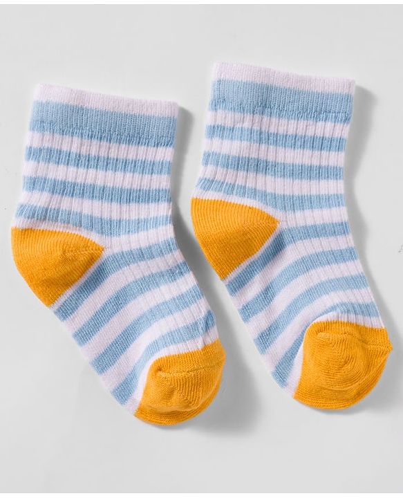 Cute Walk by Babyhug Non Terry Knit Antibacterial Ankle Length Socks With Design Pack of 3 - Mustard Navy Blue & Light Blue