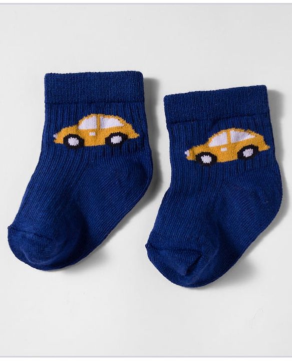 Cute Walk by Babyhug Non Terry Knit Antibacterial Ankle Length Socks With Design Pack of 3 - Mustard Navy Blue & Light Blue