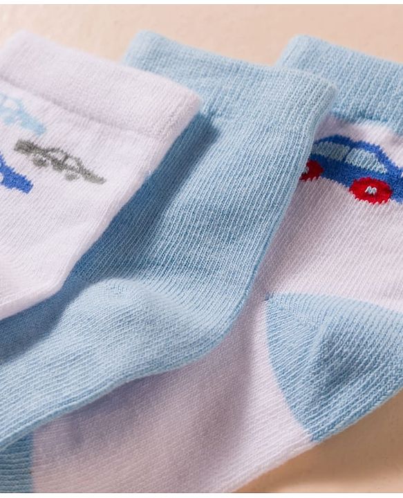 Cute Walk by Babyhug Non Terry Cotton Knit Anti Bacterial Ankle Length Socks With Vehicles Design Pack of 3 - Multicolour