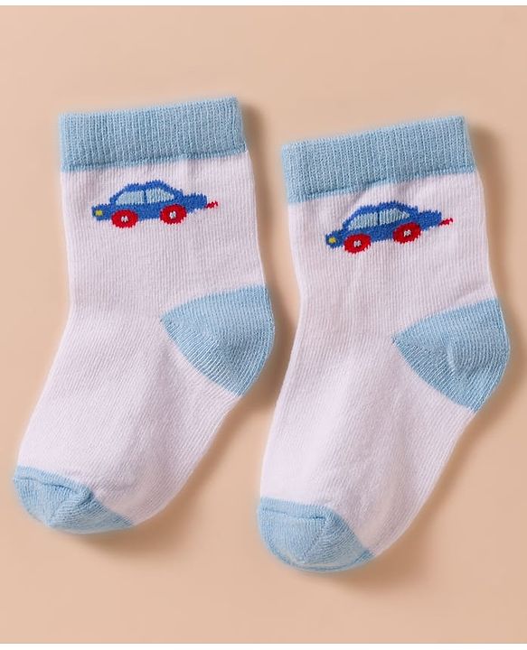 Cute Walk by Babyhug Non Terry Cotton Knit Anti Bacterial Ankle Length Socks With Vehicles Design Pack of 3 - Multicolour