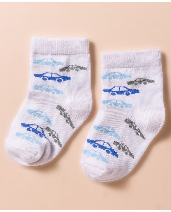 Cute Walk by Babyhug Non Terry Cotton Knit Anti Bacterial Ankle Length Socks With Vehicles Design Pack of 3 - Multicolour