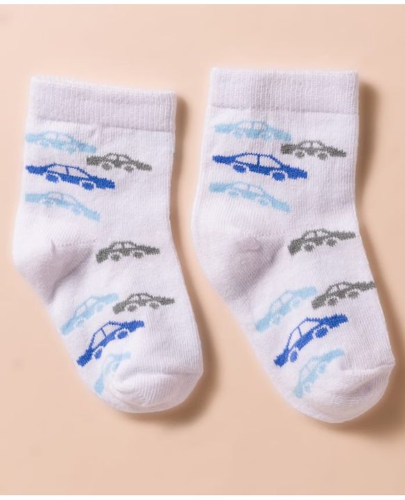 Cute Walk by Babyhug Non Terry Cotton Knit Anti Bacterial Ankle Length Socks With Vehicles Design Pack of 3 - Multicolour