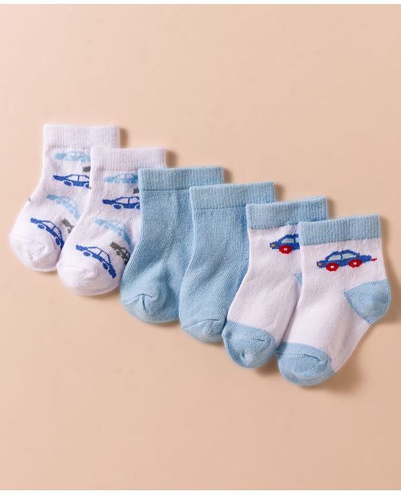 Cute Walk by Babyhug Non Terry Cotton Knit Anti Bacterial Ankle Length Socks With Vehicles Design Pack of 3 - Multicolour