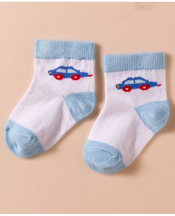 Cute Walk by Babyhug Non Terry Cotton Knit Anti Bacterial Ankle Length Socks With Vehicles Design Pack of 3 - Multicolour