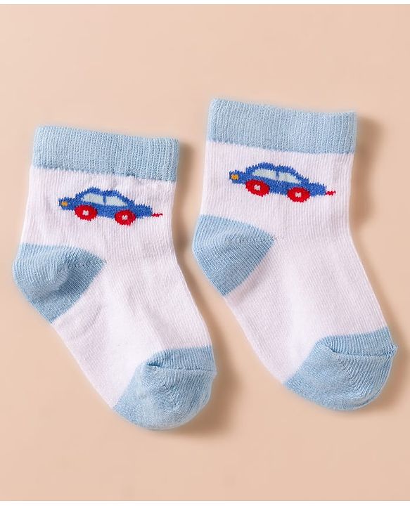 Cute Walk by Babyhug Non Terry Cotton Knit Anti Bacterial Ankle Length Socks With Vehicles Design Pack of 3 - Multicolour