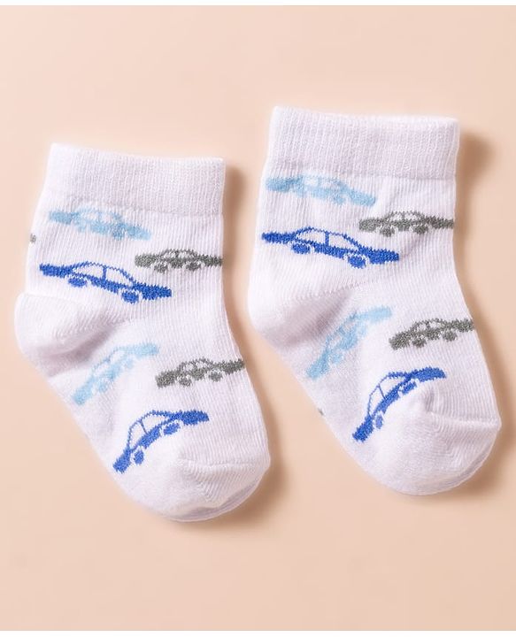 Cute Walk by Babyhug Non Terry Cotton Knit Anti Bacterial Ankle Length Socks With Vehicles Design Pack of 3 - Multicolour