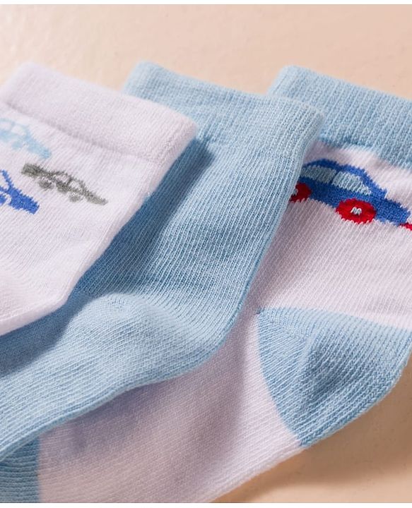 Cute Walk by Babyhug Non Terry Cotton Knit Anti Bacterial Ankle Length Socks With Vehicles Design Pack of 3 - Multicolour