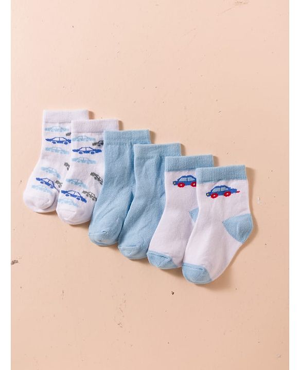 Cute Walk by Babyhug Non Terry Cotton Knit Anti Bacterial Ankle Length Socks With Vehicles Design Pack of 3 - Multicolour