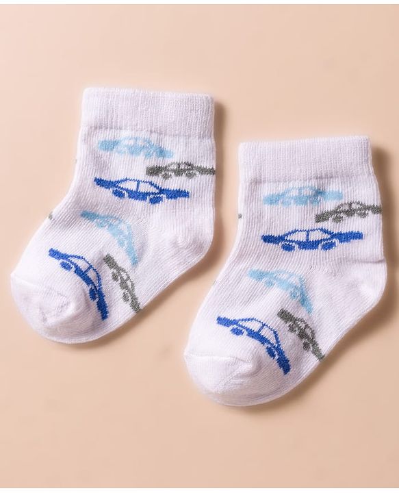 Cute Walk by Babyhug Non Terry Cotton Knit Anti Bacterial Ankle Length Socks With Vehicles Design Pack of 3 - Multicolour