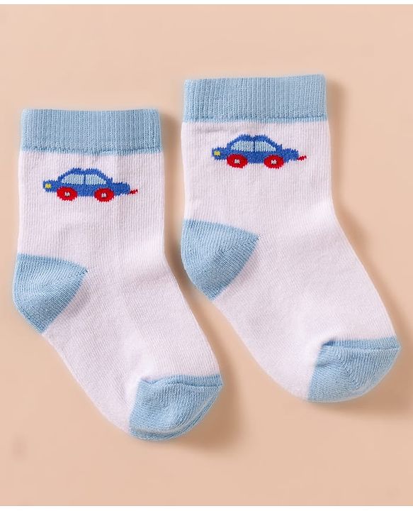 Cute Walk by Babyhug Non Terry Cotton Knit Anti Bacterial Ankle Length Socks With Vehicles Design Pack of 3 - Multicolour