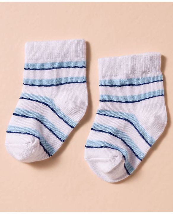 Cute Walk by Babyhug Non Terry Cotton Knit Anti Bacterial Ankle Length Socks With Stripes & Construction Vehicles Design Pack of 3 - Multicolour