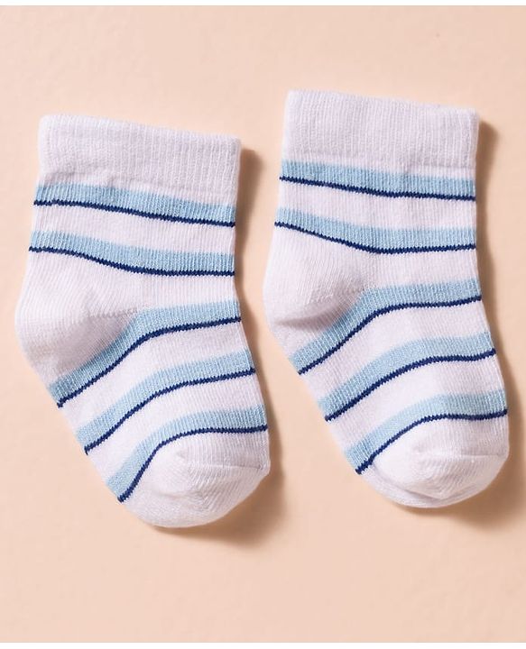 Cute Walk by Babyhug Non Terry Cotton Knit Anti Bacterial Ankle Length Socks With Stripes & Construction Vehicles Design Pack of 3 - Multicolour