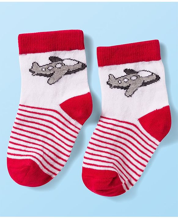 Cute Walk by Babyhug Knit Antibacterial Ankle Length Socks with Design & Stripes Pack of 3 - Multicolor