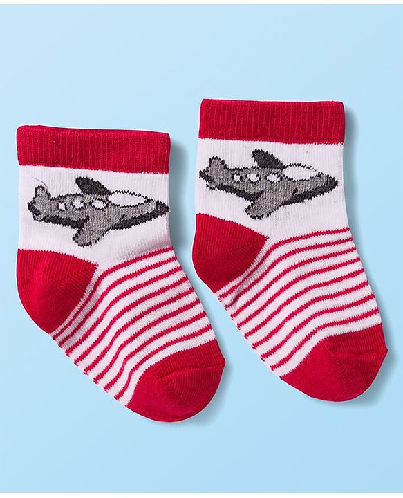 Cute Walk by Babyhug Knit Antibacterial Ankle Length Socks with Design & Stripes Pack of 3 - Multicolor