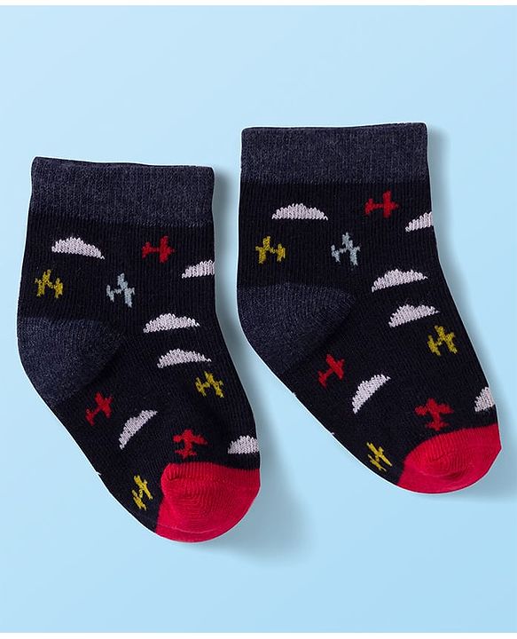 Cute Walk by Babyhug Knit Antibacterial Ankle Length Socks with Design & Stripes Pack of 3 - Multicolor
