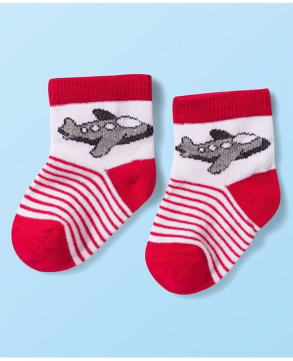 Cute Walk by Babyhug Knit Antibacterial Ankle Length Socks with Design & Stripes Pack of 3 - Multicolor