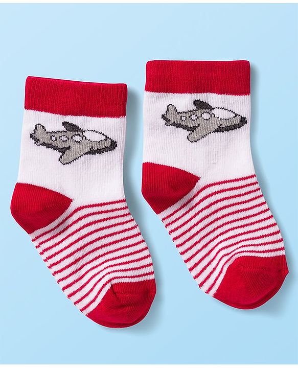 Cute Walk by Babyhug Knit Antibacterial Ankle Length Socks with Design & Stripes Pack of 3 - Multicolor