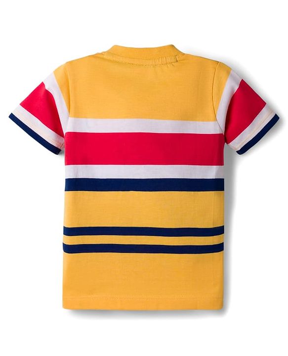Babyhug Cotton Knit Half Sleeves Striped T-Shirt with Cool Team Print - Multicolor