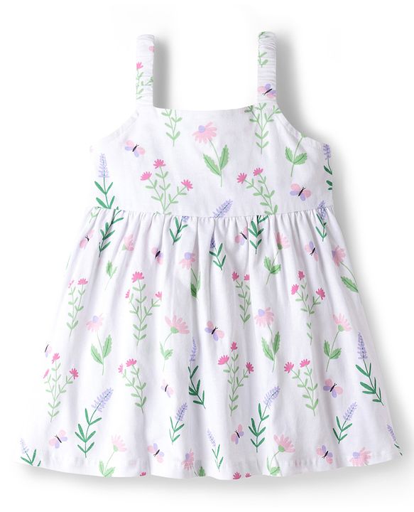 Babyhug Single Jersey Knit Frock & Half Sleeves Shrug With Floral Print & Bow Applique - White