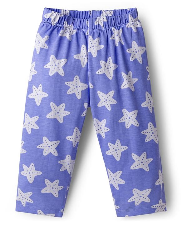 Babyhug Cotton Knit Full Length Star Printed Co-Ord Shirt & Pyjama Night Suit - Blue