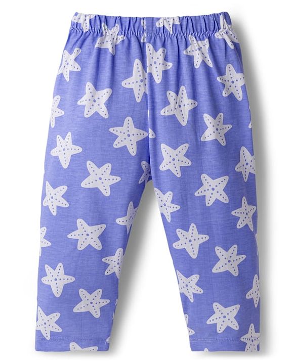 Babyhug Cotton Knit Full Length Star Printed Co-Ord Shirt & Pyjama Night Suit - Blue