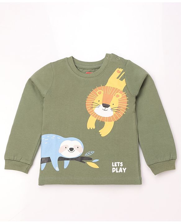 Babyhug Cotton Knit Half Sleeves Shirt & Pyjama Co-ord Night Suit with Animal Print - Green