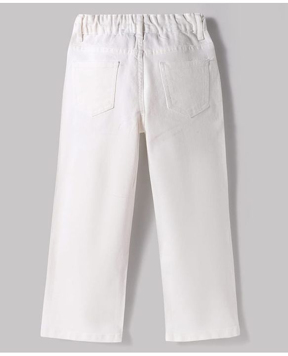 Pine Kids Denim Woven Full Length Floral Embroidered Jeans - White