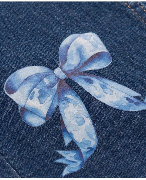 Pine Kids Denim Woven Full Length Bow Printed Jeans - Navy Blue